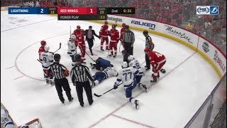 Girardi Hit by Slap Shot in the Back of the Head and Goes Down Hard 1718 Lighting vs Red Wings [upl. by Levram696]