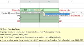 Basic Excel Business Analytics 49 LINEST Array Function for Simple Linear Regression [upl. by Olimac327]