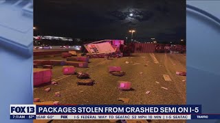 Packages stolen from crashed semi on I5 [upl. by Ludeman]