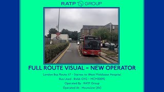 FULL ROUTE VISUAL  London Bus Route 117 Staines to Isleworth West Middlesex Hospital BV66GYG MCM92 [upl. by Bernard]