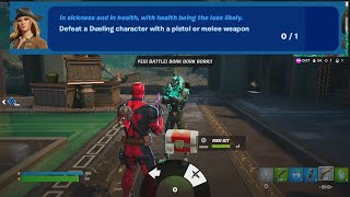 How to EASILY Defeat a Dueling character with a pistol or melee weapon in Fortnite locations Quest [upl. by Bracci]