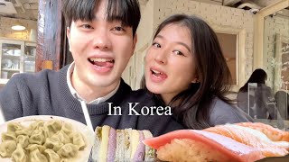 What We Eat in a Day  Korean Convenience Store Food Sushi Dumplings Seoul Café Vlog [upl. by Allanson644]