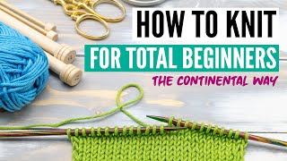 How to knit for beginners  the continental way  slow motion [upl. by Cayser]