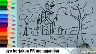 Menggambar taman dan istana  drawing palace and garden [upl. by Sakhuja]