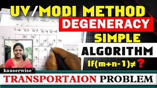 Degeneracy in Transportation Problem  UV Method  Modi Method  Operations research  by kauserwise [upl. by Erminie44]