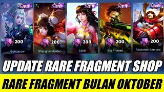 BOCORAN UPDATE RARE SKIN FRAGMENT SHOP BULAN OKTOBER 2023  MOBILE LEGENDS [upl. by Yunfei]