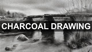 Landscape Drawing in Charcoal  The Clapper Bridge [upl. by Rotsen77]