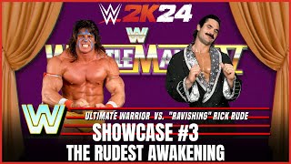 WWE 2K24 Showcase Wrestlemania V The Rudest Awakening Rick Rude vs Ultimate Warrior [upl. by Alysa616]