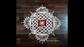 SIMPLE SIKKU KOLAM WITH FREEHAND LOTUS EXTENSIONS  SIKKU KOLAM WITH 6X44 DOTS [upl. by Morlee560]