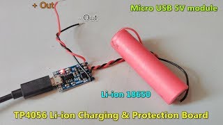 TP4056 Liion Battery Charging with Protection Board  Micro USB 5V interface [upl. by Nafets]