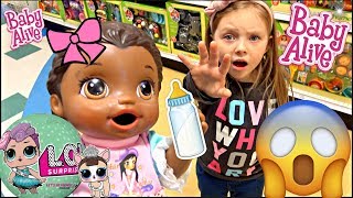 BABY ALIVE goes to TOYS R US The Lilly and Mommy Show The TOYTASTIC Sisters FUNNY SKIT [upl. by Bible]