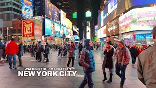 New York Manhattan Winter Walk  Broadway 76th Street Columbus Avenue and Times Square Travel 4K [upl. by Fast926]