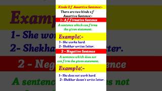 Kinds Of Assertive Sentence । Affirmative Sentence । Negative Sentence ।Grammar Assertive sentence । [upl. by Meelas401]