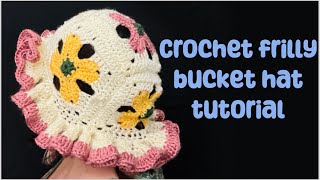 Crochet frilly bucket hat tutorial crochet tutorial crochettutorial [upl. by Lehcnom]