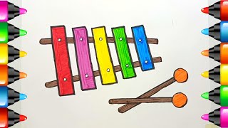 Xylophone drawing for kids and toddlersstep by step xylophone drawing and colouring tutorial [upl. by Sorenson]