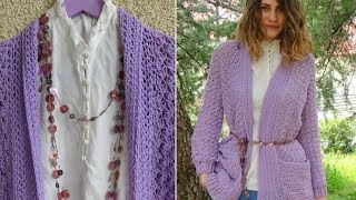 How to crochet Lavender Crochet Cardigan Easy pattern stepbystep [upl. by Aryaz]