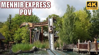 Menhir Express POV Front Row 4K 60FPS Parc Asterix Hopkins Log Flume  NonCopyright [upl. by Nedarb]