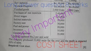 Class 12  Board Exam Focused  Cost Sheet  HISSAN Central Exam 2080 Set M1 [upl. by Ttoile]