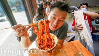 We Tried China’s Iconic Sichuan Sweet Water Noodles  Street Eats  Bon Appétit [upl. by Etnaled723]