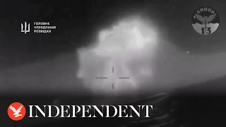 Ukrainian forces destroy large Russian landing ship in Black Sea [upl. by Swanhilda]