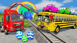 LONG CARS vs SPEEDBUMPS  Big amp Small Mcqueen with Spinner Wheels vs Thomas Trains  BeamNGDrive [upl. by Nivlen]