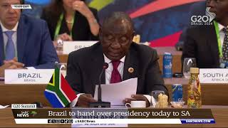 G20 Summit  Brazil to hand over presidency to SA today [upl. by Ligriv]