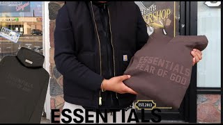 NEW Fear of God Essentials Hoodie Unboxing  Trying on [upl. by Langsdon]