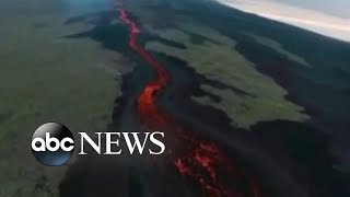 Long stream of lava flows from Galapagos volcano [upl. by Monah814]