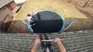 SCOOTER TRICKS OFF ROOF ON TO TRAMPOLINE [upl. by Nazar]