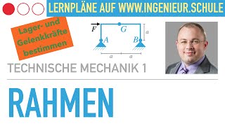 Rahmen Lagerreaktionen Gelenkkräfte Aufgabe – Technische Mechanik 1 – Stereostatik [upl. by Yennep]