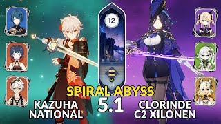 New 51 Spiral Abyss│Kazuha National amp C2 Xilonen Clorinde Aggravate  Genshin Impact Floor 12 [upl. by Alyehs252]