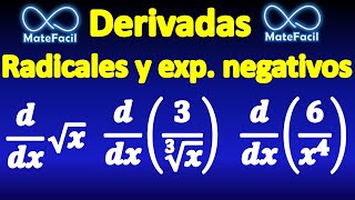 Ejemplos de derivadas Parte 3 raices exponentes negativos y fraccionarios [upl. by Aerdnua]