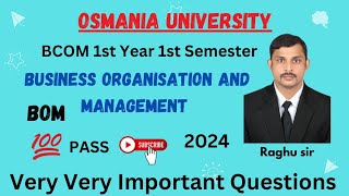 BOM IMPORTANT QUESTIONS  BCOM  1ST SEMESTER  2024 [upl. by Stevenson]