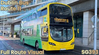 Dublin Bus  Route 11  Full Route Visual  Sandyford to St Pappin’s Road  SG393 [upl. by Rodd]