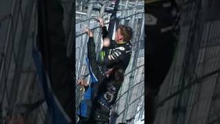 Riley Herbst climbs the fence after his 1st career NASCAR Xfinity Series win at Las Vegas nascar [upl. by Hoi174]