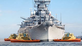 US Massive Battleship Taken Into Sea by Powerful Tugboats [upl. by Atorod904]