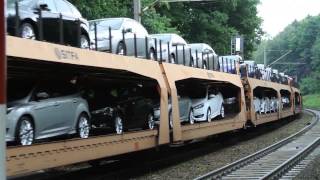 DB Car Transporter train with brand new Ford automobiles 22 06 15 [upl. by Anwahsal114]