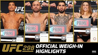 UFC 298 Volkanovski vs Topuria Official WeighIn Highlights  MMA Fighting [upl. by Nylareg600]