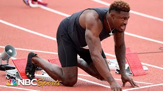 Seattle Seahawks wide receiver DK Metcalf competes in 100m race at USATF Golden Games  NBC Sports [upl. by Pallua]