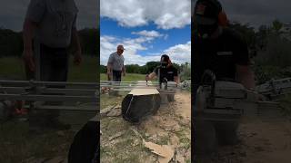 Making memories slicing up an ash log with my dad Lots of future rustic woodworking projects [upl. by Nowahs]