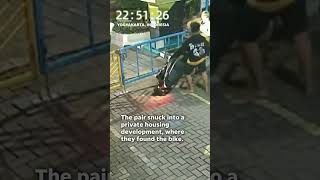 Not so fast Thieves struggle to get stolen motorbike over locked gate Shorts [upl. by Geneva]