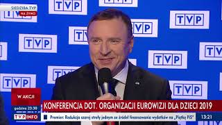 20190306 • 1314 • TVP INFO ▸ Gliwice gospodarzem Eurowizji Junior 2019 • konferencja TVP [upl. by Neillij566]