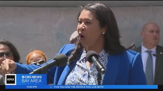 Mayor Breeds SF drug crisis meeting interrupted by boos shouting brick thrown in crowd [upl. by Aihsi134]