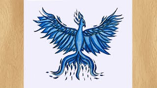 How to Draw a Blue Phoenix I Phoenix Bird Drawing Tutorial [upl. by Madalyn]