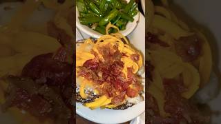 Giant Loaded baked potato Sprinkled Tasty bacon Bits covered w Cheese Southern Style green beans [upl. by Ducan]