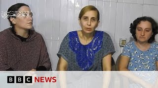 Hamas releases video showing three women held hostage in Gaza  BBC News [upl. by Ecyt]