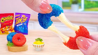 Takis Vs Cheetos Challenge 😹 Miniature Fried Blue Takis Mozzarella Donut Recipe 🏆Tina Mini Cooking [upl. by Rosette890]