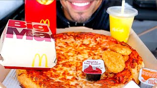 ASMR MCDONALDS CHICKEN NUGGETS BIG MAC FRIES CHEESE PIZZA MUKBANG NO TALKING JERRY EATING BIG BITES [upl. by Iknarf347]