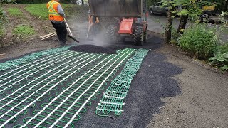 Asphalt heated driveway  Complete job with paver over the mat [upl. by Mmada]