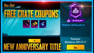 FREE PREMIUM AND CLASSIC CRATES ANNIVERSARY TITLE AND RP ADVENTURE  BGMI [upl. by Annuhsal]